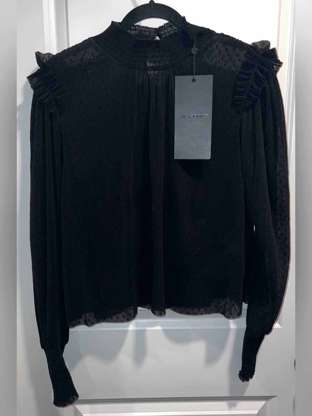 The Kooples Women’s Paris Black Sheer Blouse Swiss Dots & Ruffles Size S NWT